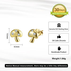 Pe144 रिन्टिन महिलाओं के सोने की बालियां 14k सोने की बलियां कोमल सरल छोटे मशरूम के गहने - Product Image 6