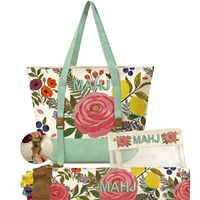 Ensemble de Mahjong en toile florale 3 pièces avec sac de Mahjong grande capacité et trousse de maquillage portable, cadeau pour femmes, vente en gros