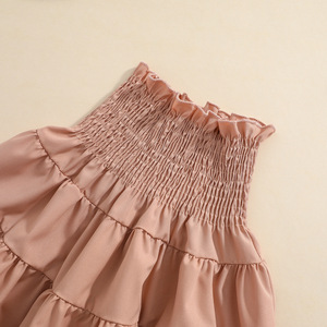 Ensemble haut noir à manches longues côtelé avec cordon de serrage et jupe longue rose bouffante à motif torsadé pour filles, collection automne 2022, vêtements pour enfants, vente en gros - Product Image 5