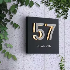 Custom LED <strong>Panel</strong> Brushed Silver Stainless Steel Apartment 3D Backlit Square Hotel Door Sign with Room <strong>Number</strong> 57 - Product Image 1