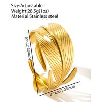 Bracelet manchette ouvert en feuille de palmier et plume dorée pour femme, bijou fantaisie bohème ethnique fait main, cadeau
