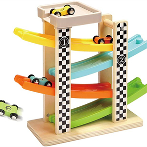 Toys 2022 Wood Toddler Toys Gifts Wooden Race Track Car Ramp Racer With 4 Mini Cars Play Toy Wooden