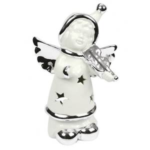 Figurine d'ange en céramique 178 mm, décoration de Noël avec étoiles et accents argentés - Product Image 1
