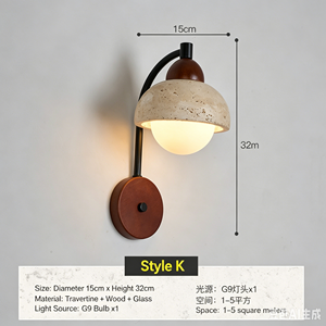 Minimalist Wood <b>Wall</b> Lamp <b>With</b> Stone Dome Shade E27 LED 2700K Warm <b>Light</b> For Bedroom - Product Image 5