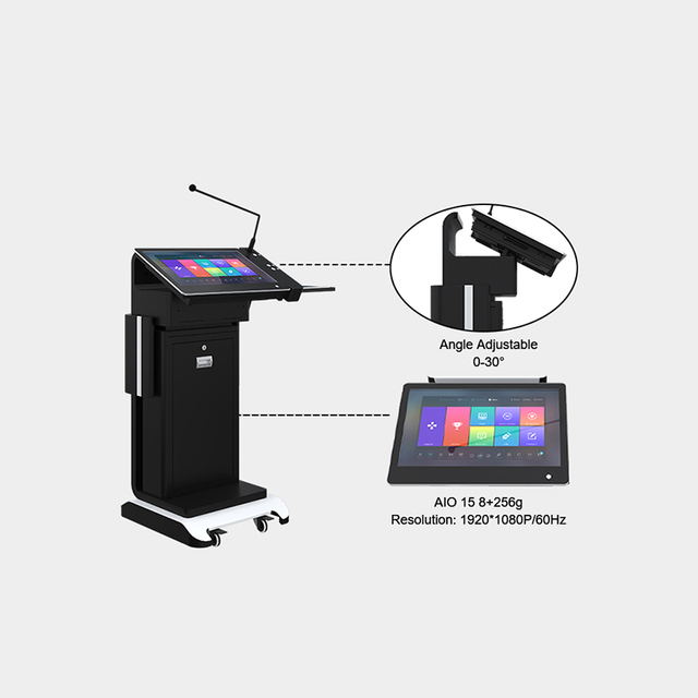 Multimedia Podium with Wireless Microphone and Digital Display for Conferences and Events