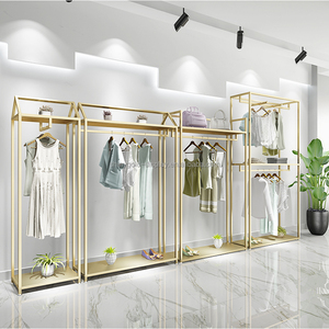 Sang Trọng Màu Đen Bạc May Đứng Kệ Quần Áo Hiển Thị Đứng Kim Loại <span class=keywords><strong>2</strong></span> <span class=keywords><strong>Tier</strong></span> Vàng Quần Áo Giá Cho Đứng Quần Áo - Product Image 1