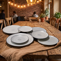 Assiette en porcelaine blanche et bleue émaillée ST 9 pouces, design minimaliste, style américain moderne, assiette à dîner, à dessert, à steak, écologique