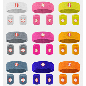 Wholesale Cotton Terry Cloth Wristband Headband Sweat Bands Set Custom Logo Embroidery Sports <b>Tennis</b> Head Wrist Sweatbands - Product Image 1