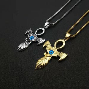 Men's Stainless Steel Cross <b>Necklace</b> With Horus Eye Pendant Gift Jewelry DZ801 - Product Image 2