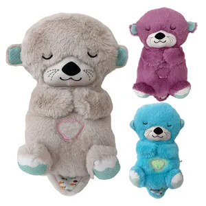 2024新款舒缓深度睡眠玩具熊睡眠伴侣枕头礼品呼吸水獭毛绒玩具与灯光和声音音乐