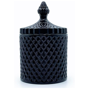 Contenants en verre taillé givré noir et or, porte-bougie, vases moyens, pots mats avec couvercle pour la fabrication de bougies - Product Image 1