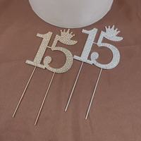 Numéro 15 Rhinestone Princess Crown Monogram Cake Topper - Sweet 15th Birthday Party (Gold ou Silver)