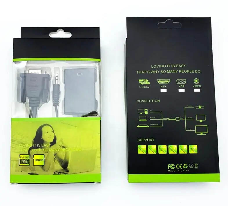 1080P Actieve Hdtv HDMI-A Naar Vga Adapter Man-vrouw Converter Met Audio Usb Power Kabel Voor Pc Monitor projector Hdtv Xbox