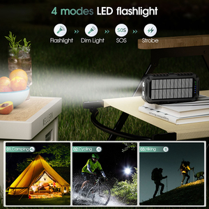 Banque d'alimentation solaire à manivelle 20000mAh, charge rapide 20W, éclairage LED 480Lm, avec boussole intégrée, 4 câbles, étanche - Product Image 4