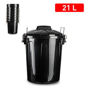 Cestino per rifiuti in plastica nera da 21 litri con coperchio, per l'organizzazione domestica, durevole e riutilizzabile - Product Image 1