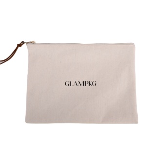 GLAMPKG Premium Off-<b>white</b> Canvas <b>Small</b> Storage <b>Bag</b> with Gold Zipper Personalized Gift Packaging Pouch for Jewelry & Accessories - Product Image 1