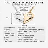 Vente en gros de colliers personnalisés pour meilleures amies, ensemble de colliers avec pendentif en forme de cœur assorti, collier d'amitié pour femmes et filles, bijoux en cadeau, OEM ODM