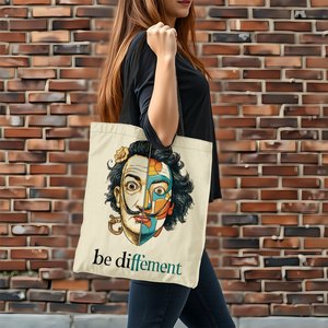 Sac fourre-tout en <span class=keywords><strong>toile</strong></span> imprimé avec un portrait de Dalí au style surréaliste tendance, sac de courses réutilisable conçu pour les femmes, adapté au campus et au quotidien - Product Image 1
