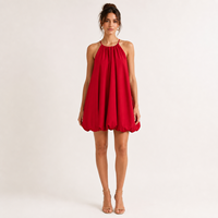 Robe mini décontractée d'été en mousseline de soie rouge unie tissée à fines bretelles et taille naturelle, vente en gros, personnalisable OEM