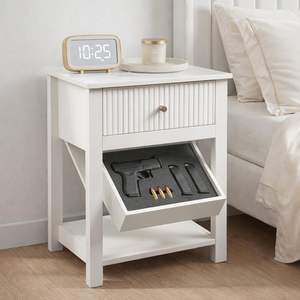 Aylenic Night Stand White Wood Modern Farmhouse Gun Safe Drawer <b>Storage</b> Bedroom <b>Side</b> <b>Table</b> - Product Image 1