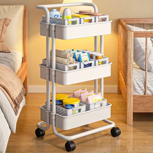 Baby Storage Rack 3 Tier With Wheels Movable <b>Trolley</b> For Nursery Organization - Product Image 3