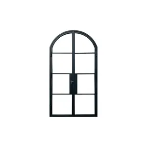 Customized Forged Iron French Office Door Luxury Glass Entryway With Finished Surface For Interior Use