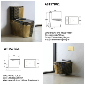Série Designer – <span class=keywords><strong>WC</strong></span> mural carré rétro <span class=keywords><strong>noir</strong></span> et or, céramique haut de gamme, équipement sanitaire pour solutions de projets - Product Image 4