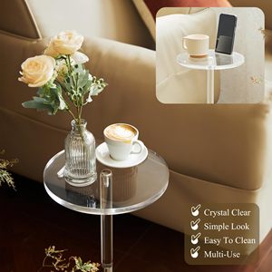 Venta al por mayor de fábrica, multiusos con soporte para teléfono, mesa auxiliar redonda pequeña para mesas de centro de acrílico espacial para muebles de sala de estar - Product Image 3
