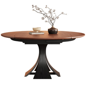 <b>Solid</b> <b>Wood</b> Extendable <b>Round</b> <b>Dining</b> <b>Table</b> With Support Structure For <b>Dining</b> Room - Product Image 5