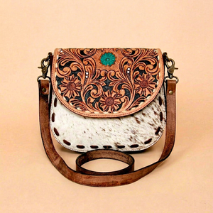 Bolso Bandolera de Cuero Vacuno con Diseño Floral Grabado a Mano, Estilo Western Bordado para Mujer - Product Image 1