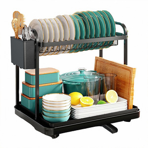 Double Layer Kitchen Countertop Dish Rack With <b>Tray</b> Quick Dry Sink Storage Dish Drainer Square Shape - Product Image 5