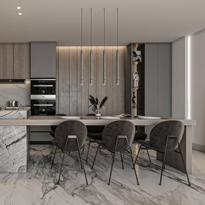 Hiện Đại Châu Âu Sang Trọng Nhà Bếp Tủ Tường Ván Ép Thông Minh Sơn Mài Tủ Bếp Đảo Cho Biệt Thự Thiêu Kết Đá Chỗ Ngồi - Product Image 6