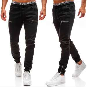 M-3XL European and American men's denim fabric casual pants Frosted zipper design sports fashion casual jeans