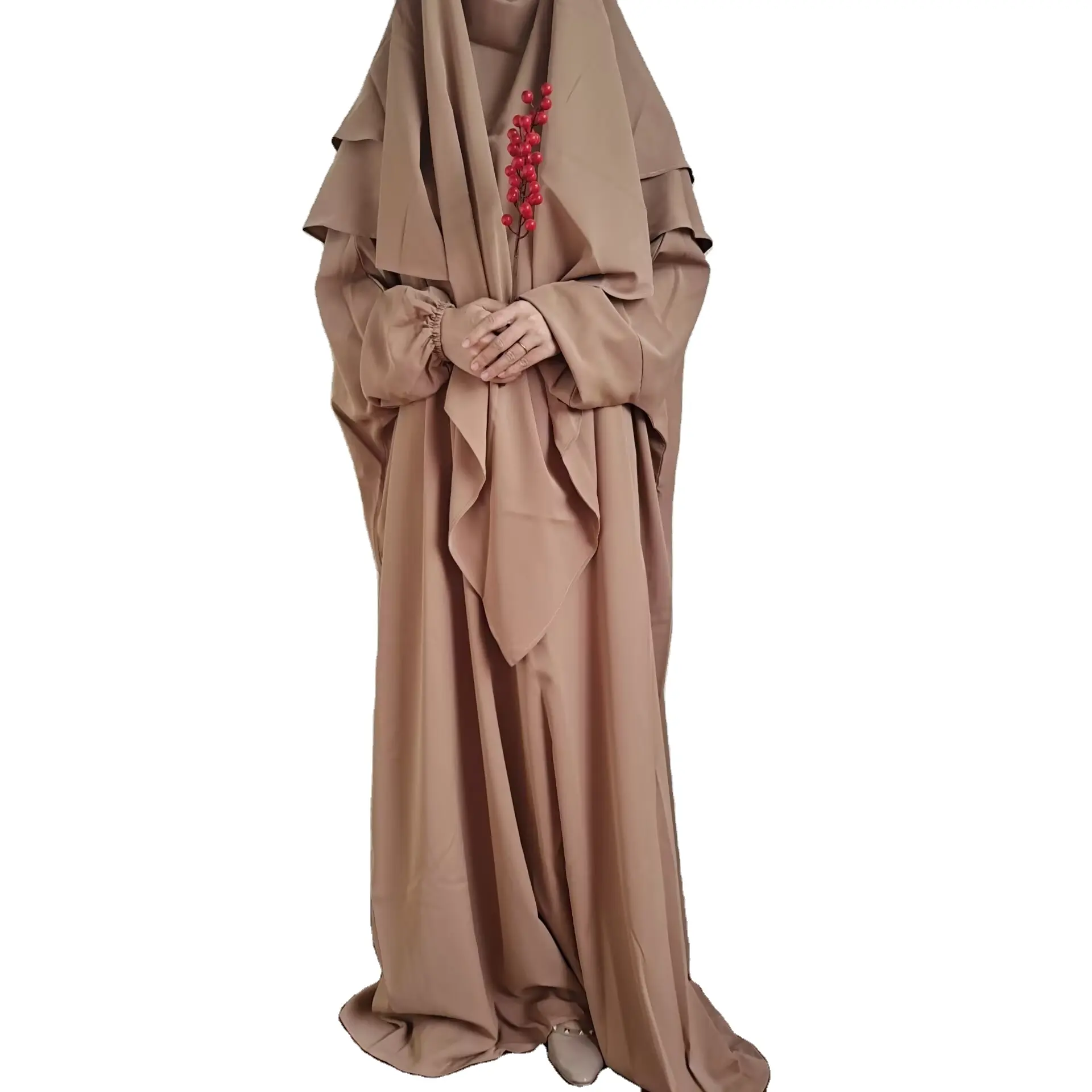 Diskon besar-besaran pakaian Abaya Dubai Hijab Crepe Jazz 2 lapis Khimar Jilbab Abaya Set pakaian wanita Jilbab Muslim Abaya