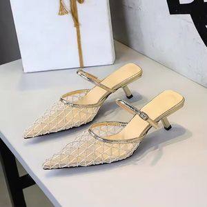 Zapatillas de Mujer con Punta Cerrada, Estilo Coreano, de Malla Francesa, con Encaje, para Verano, Calzado Abierto, Hueco, Sexy y a la Moda - Product Image 6