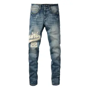 Top Qualität Amiry Jeans Patch Denim Beuteldruck Streetwear zerschlissen slim fit individuelle amerikanische Herren Denim Jeans