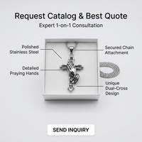 Collier pendentif croix vintage en acier inoxydable avec chaîne à maillons mains en prière pour cadeau d'anniversaire