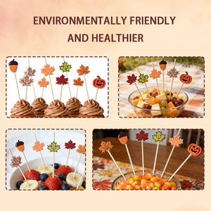 Palillos de Bambú Desechables con Diseño de Calabaza, Hojas de Arce y Bollos para Aperitivos y Cócteles de Acción de Gracias - Product Image 3