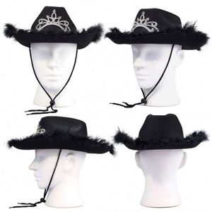 Halloween Christmas Festival Flashing Cosplay Cowgirl Costume Pink Western Cowboy <b>Hat</b> Style Fedora High Quality Unisex for Party - Product Image 5