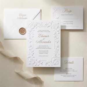 Elegante Set di Inviti Matrimoniali 3D con Cornice Floreale di Lusso, Biglietto RSVP, Biglietto di Ringraziamento e Busta - Product Image 1