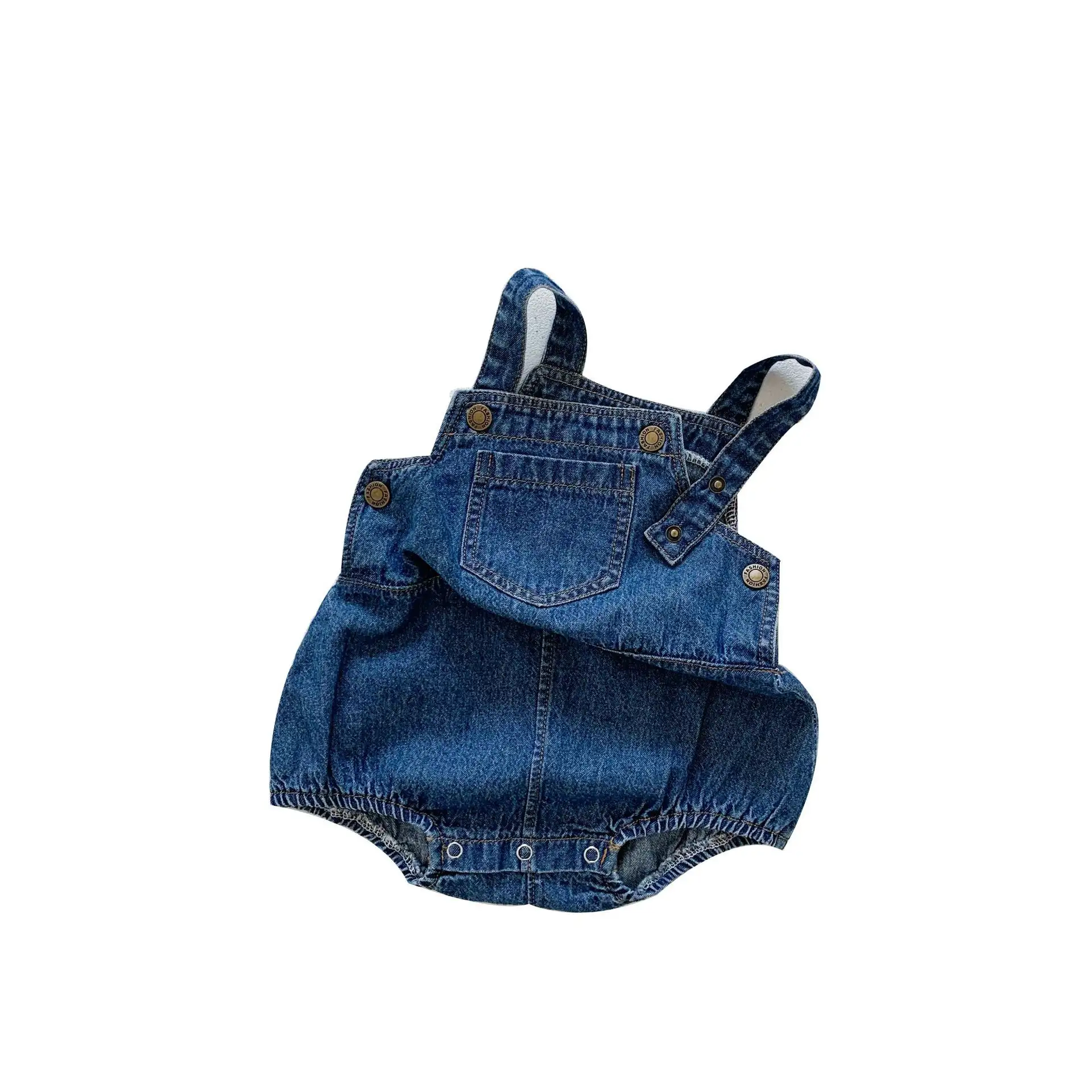 2021 Musim Panas Baru Pakaian Lucu untuk Anak Perempuan dan Bayi Laki-laki Denim Suspender Baju Monyet 0-2 Tahun Terusan Katun Bengkak Kesalahan Besar