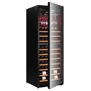 工場直販デュアルテンプゾーン100ボトル木製ワインキャビネット冷蔵庫