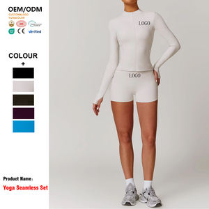 Ensemble de Yoga respirant pour femmes à manches longues haut court Shorts 2 pièces vêtements d'entraînement évacuation de l'humidité <span class=keywords><strong>Gymshark</strong></span> Style Yoga tenue - Product Image 1