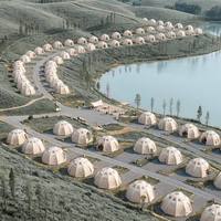 Tente Cabine Meisu Légère et Portable à Double Couche Quatre Saisons Deux Chambres à Colonnes d'Air 5m 6m avec Sol en Coton PVC pour Montage Instantané