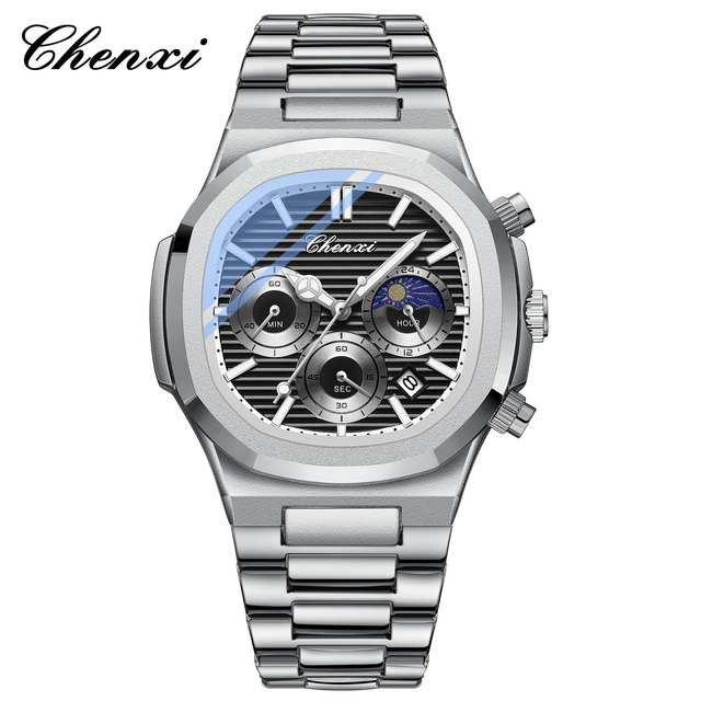CHENXI 922 Stainless Steel Strap Quartz Chronograph Analog Watch Men's Business Sport Fashion Water Resistant 40mm Dial