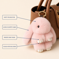 Porte-clés Lapin en Peluche Doux et Moelleux en Fausse Fourrure Rose Mignon, Breloque de Sac, Vente en Gros, Personnalisation OEM ODM