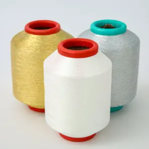 MX Metallic Threads Weaving And Knitting 12 Micron / 23 Micron Gold Color 65% Polyester 35% Metallic 150D Metallic Yarn