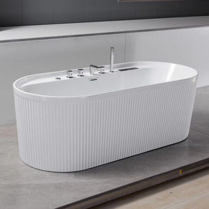 Baignoire autoportante ovale en acrylique blanc pur, design italien moderne, tendance européenne, écologique, pour hôtel, avec fonction massage, neuve d'usine. - Product Image 4