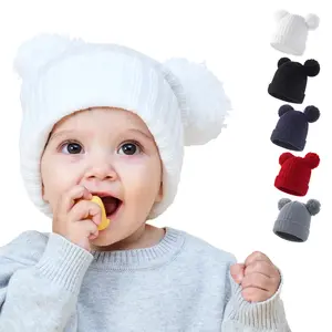 冬季保暖柔软婴儿帽子两绒织女婴男童小豆钩针秋色纯色儿童幼儿帽帽