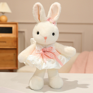 Jouets en peluche lapin personnalisés avec logo, nœud papillon, robe rose, <span class=keywords><strong>petit</strong></span> lapin blanc, poupées en peluche, oreillers décoratifs, cadeaux pour la fête des enfants - Product Image 2